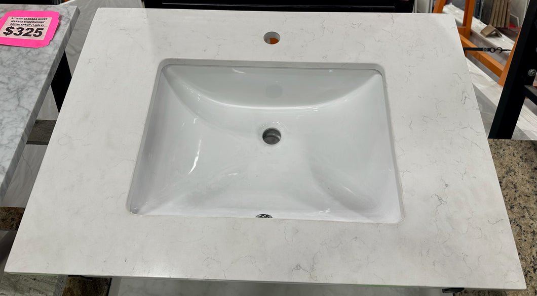 P3102 Carrara White Undermount Vanity Top (QUARTZ / Single Hole)