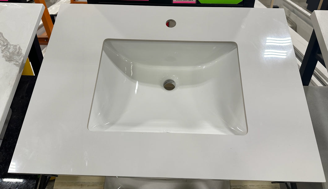 Pearl White Sintered Stone Undermount Vanity Top (Gloss Surface)